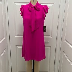 Vince Camuto double ruffle cap sleeve, tie neck, shift dress.